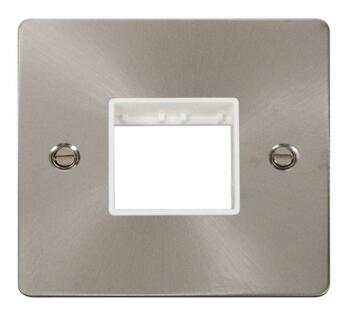 1 Gang Mini Grid Flat Plate - Twin Switch Aperture - Brushed Stainless Steel with White Interior