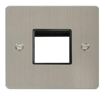1 Gang Mini Grid Flat Plate - Twin Switch Aperture - Stainless Steel with Black Interior