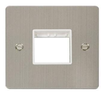 1 Gang Mini Grid Flat Plate - Twin Switch Aperture - Stainless Steel with White Interior