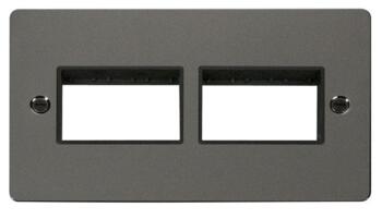 2 Gang Mini Grid Flat Plate 3 + 3 Switch Aperture - Black Nickel with Black Interior