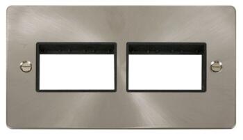 2 Gang Mini Grid Flat Plate 3 + 3 Switch Aperture - Brushed Stainless Steel with Black Interior
