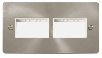 2 Gang Mini Grid Flat Plate 3 + 3 Switch Aperture - Brushed Stainless Steel with White Interior