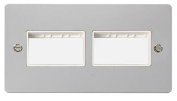2 Gang Mini Grid Flat Plate 3 + 3 Switch Aperture - Polished Chrome with White Interior