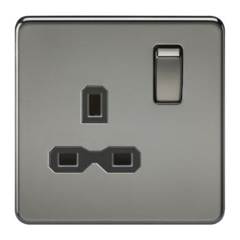 Screwless Black Nickel Single Switched Socket - 1 Gang DP Switched Socket