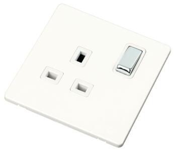 Screwless White & Chrome Single Socket - 1 Gang - 1 Gang Switched 