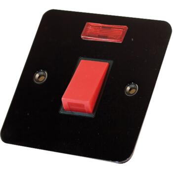 Flat Plate Black Nickel 45A DP Switch / Cooker Sw -   45A DP Switch With Neon - 1 Gang