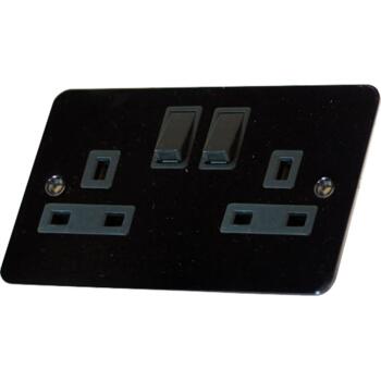 Flat Plate Black Nickel 13A Switched Socket Outlet - Double Socket 2 Gang Switched