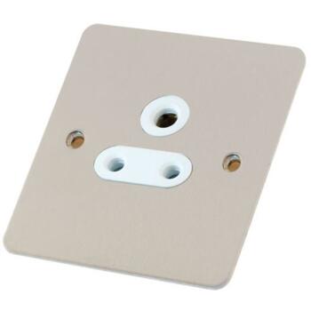 Flat Satin Chrome Round Pin Socket & White Insert - 5 Amp 3 Pin with White Insert
