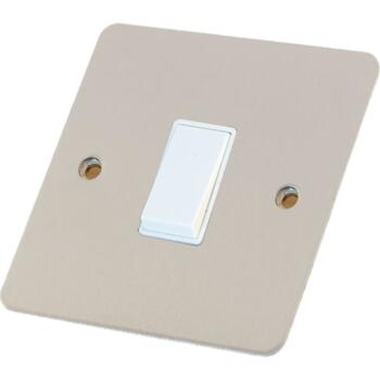 Flat Plate Satin Chrome with White Inserts 1M - Single Light Switch - 1 Gang 2 Way