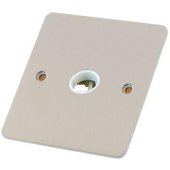 Flat Satin Chrome 20A Cable Outlet & White Insert - 20 Amp with Centre Entry