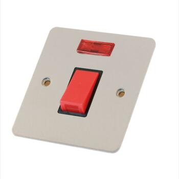 Flat Plate Satin Chrome & Black 45A DP Switch -   45A DP Switch With Neon - 1 Gang