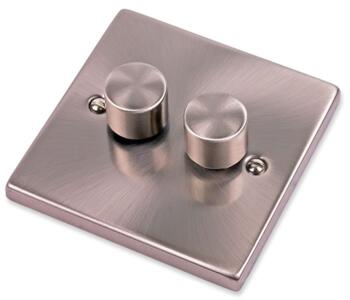 Satin Chrome Empty Dimmer Switch - 2 Gang Twin