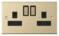 Slimline 13A Double Switched Socket - Satin Brass - With Black Interior