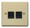 Polished Brass Double Telephone Socket - Secondary - With Black Interior