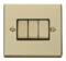 Polished Brass Light Switch - Triple 3 Gang 2 Way - With Black Interior