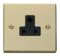 Polished Brass Single Round Pin Socket - 5A 1 Gang - With Black Interior
