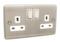 Slim Brushed Chrome 13A Switched Socket Outlet - Double 2 Gang